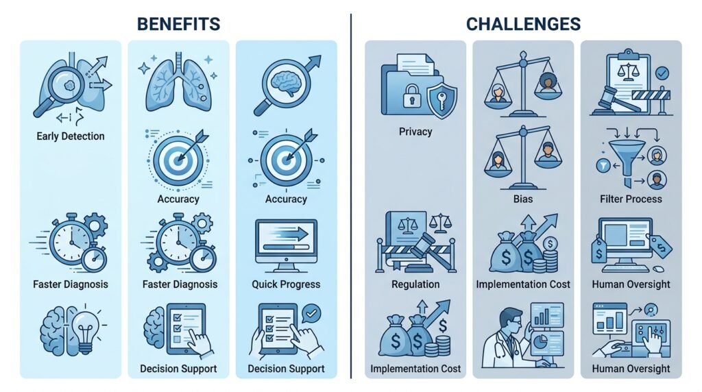 Comparison of the benefits and challenges of AI in medical diagnosis