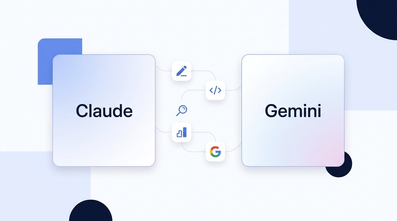 Claude vs Gemini comparison showing their key differences in writing, coding, research, pricing, and productivity