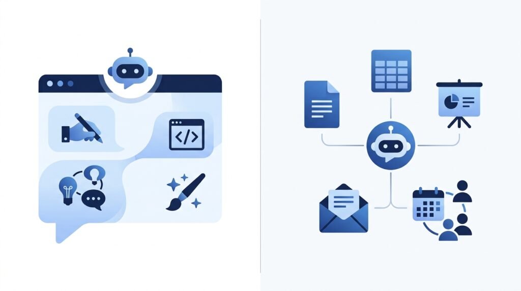 Side-by-side comparison of ChatGPT and Microsoft Copilot highlighting key features, strengths, and ideal use cases