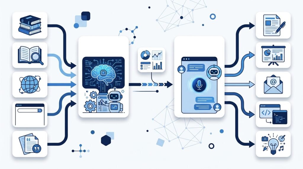 Editorial illustration comparing Perplexity AI and ChatGPT for research, content creation, and AI-powered productivity.