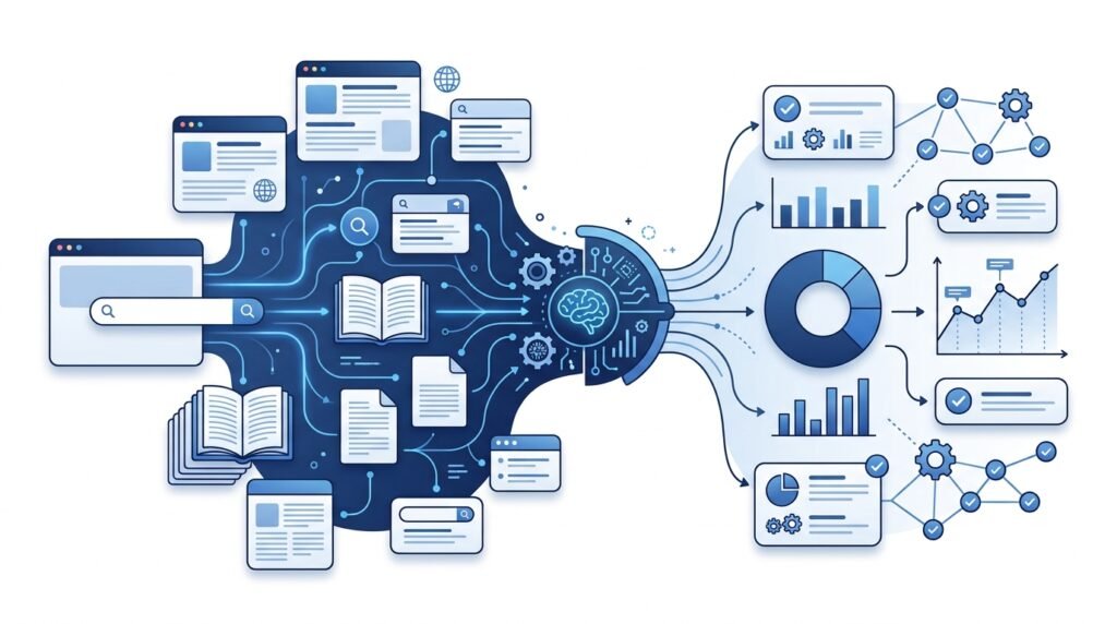 Editorial illustration comparing Perplexity AI vs ChatGPT for research, content creation, and AI-powered productivity.