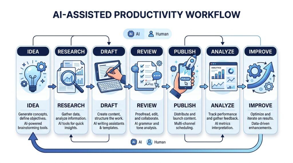 Workflow illustrating an AI-assisted content creation process.