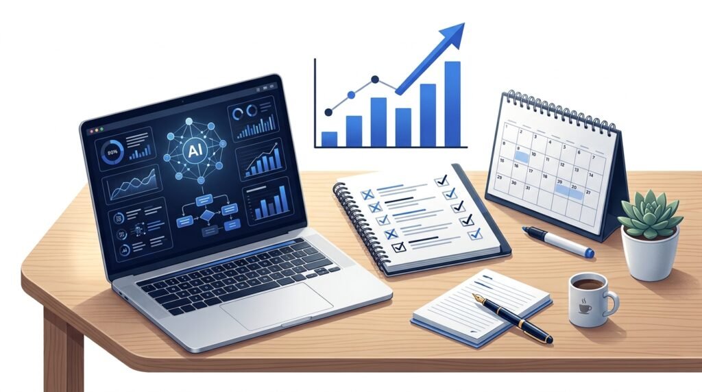 Modern illustration representing improved productivity through artificial intelligence.