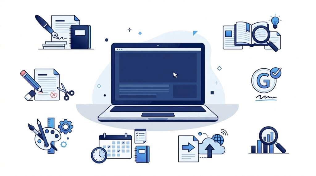Essential AI toolkit for bloggers including writing research editing and SEO