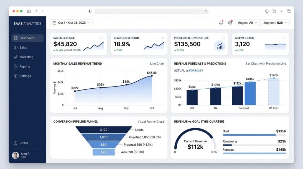 Dashboard illustrating AI-powered sales forecasting and predictive analytics.
