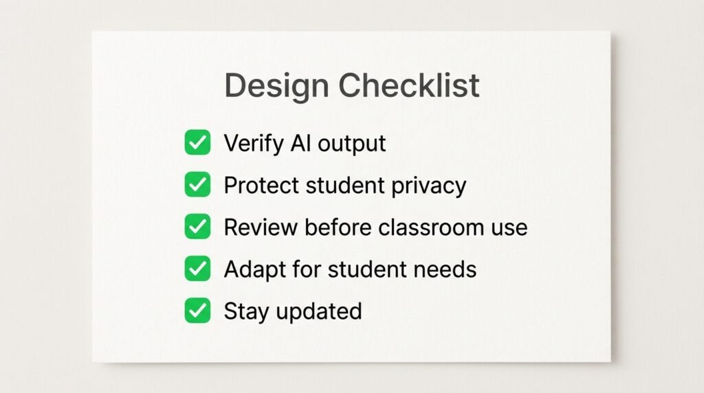 Checklist showing best practices for teachers using AI responsibly.