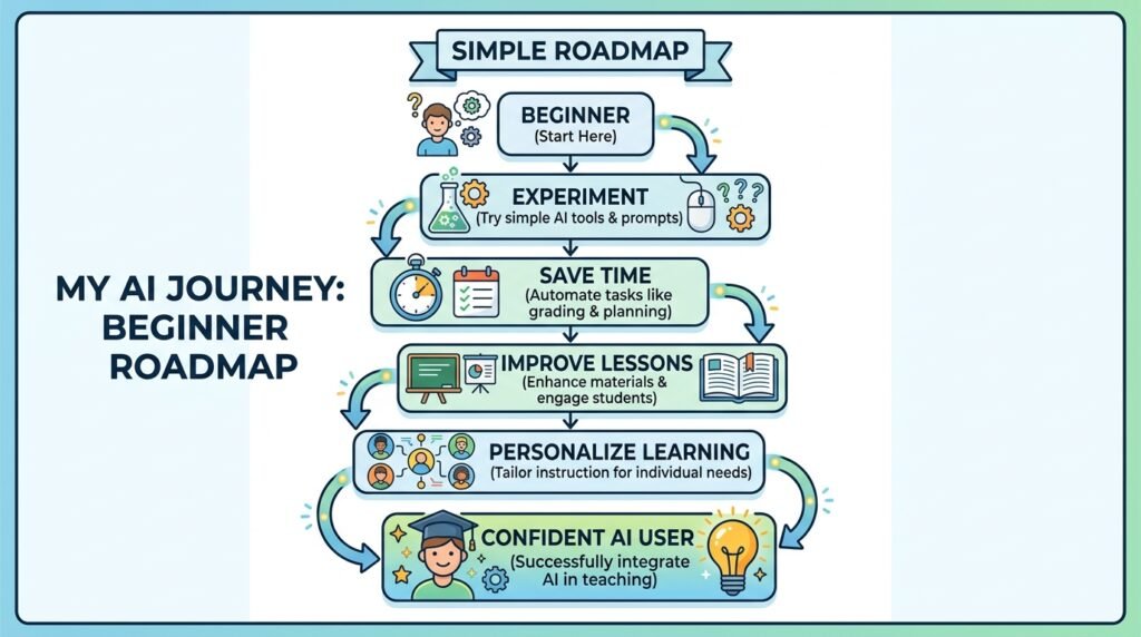 Learning journey showing how teachers gradually adopt AI in their teaching workflow.