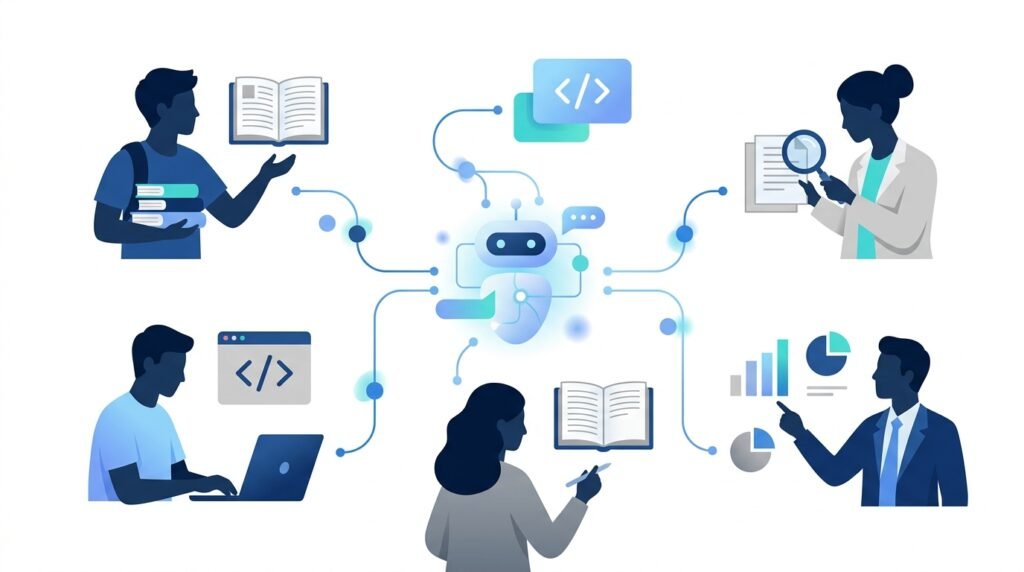 Different types of users choosing AI chatbots based on their goals and workflows.