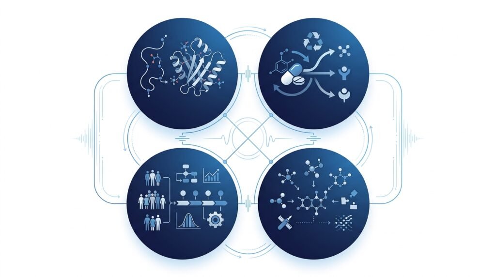 Illustration showing major real-world applications of artificial intelligence in drug discovery.