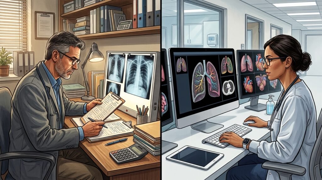 Comparison between traditional diagnosis and AI-assisted medical diagnosis