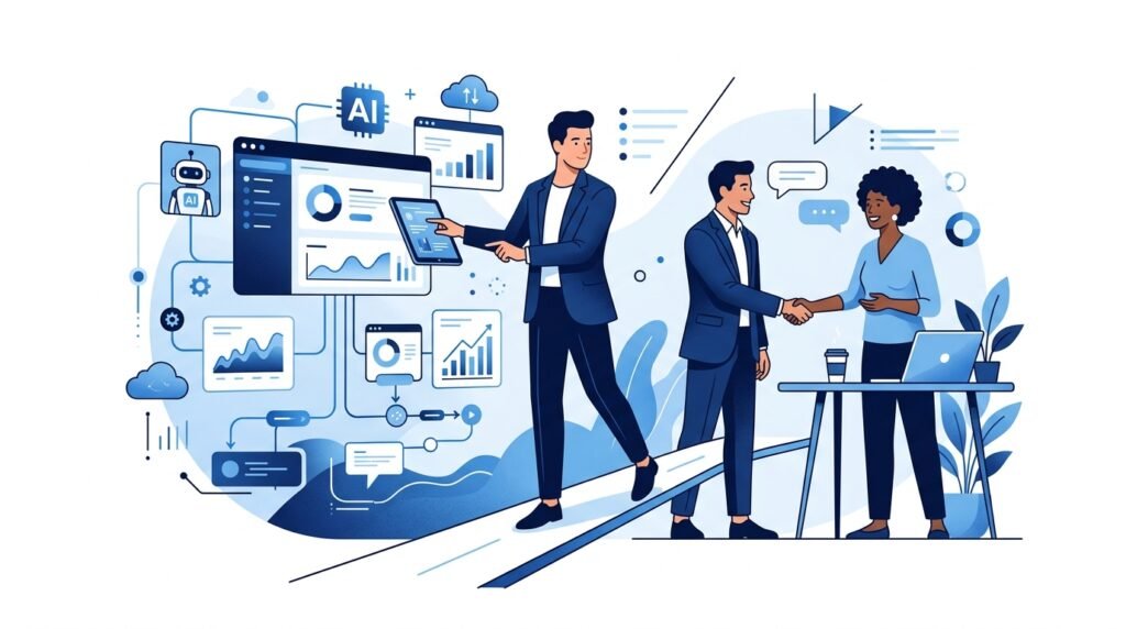 AI assistant creating meeting summaries during a business discussion.