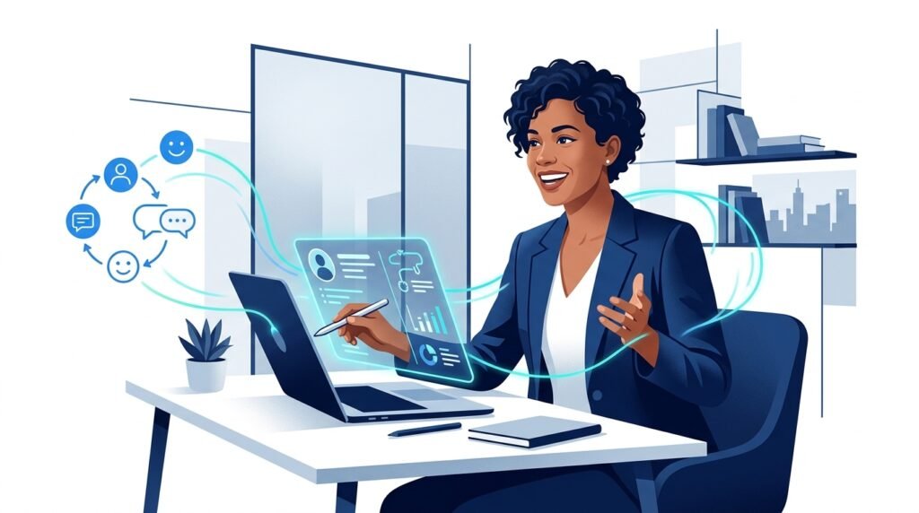 Sales professional using AI to improve productivity while maintaining customer relationships.