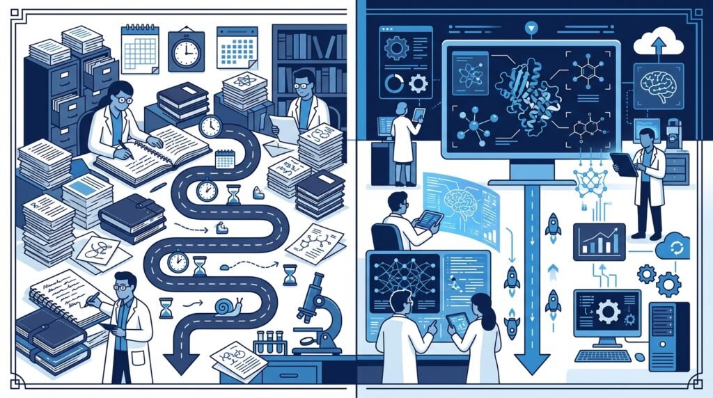 Infographic showing the key benefits of artificial intelligence in drug discovery.