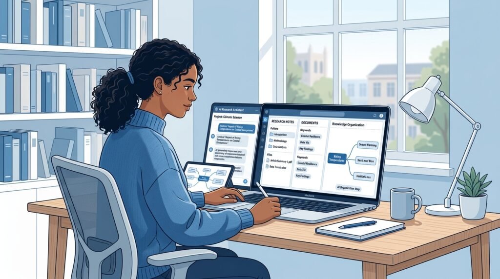 Student using artificial intelligence tools for research and learning