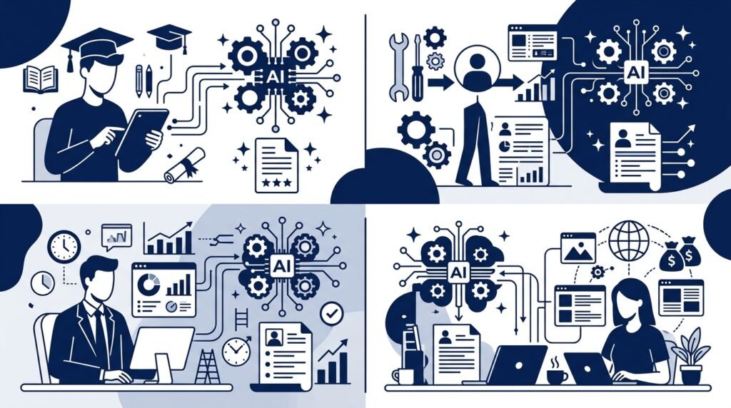 Different professionals using AI resume builders for career development