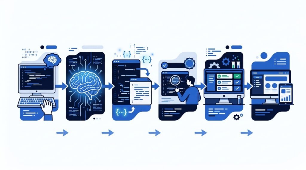Workflow showing how AI coding assistants generate and improve code