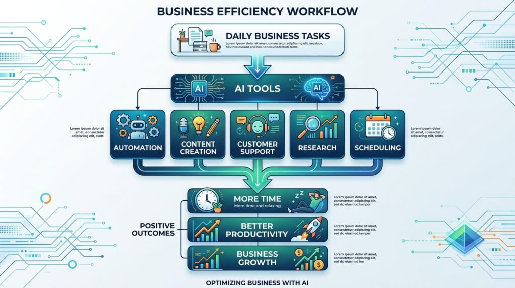 Workflow showing how AI automates everyday tasks for small businesses to improve productivity and growth