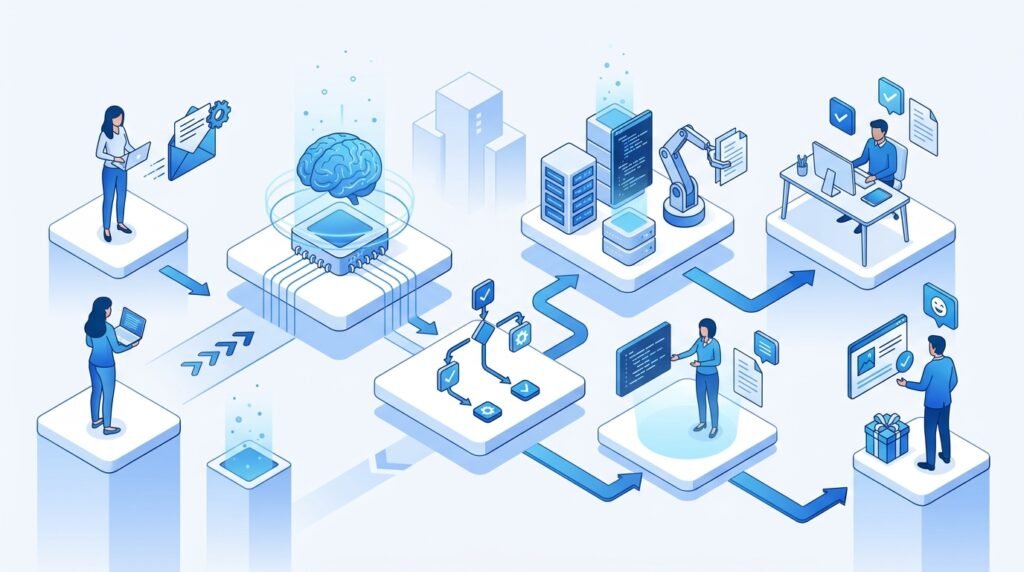 AI business automation workflow from customer request to automated business process