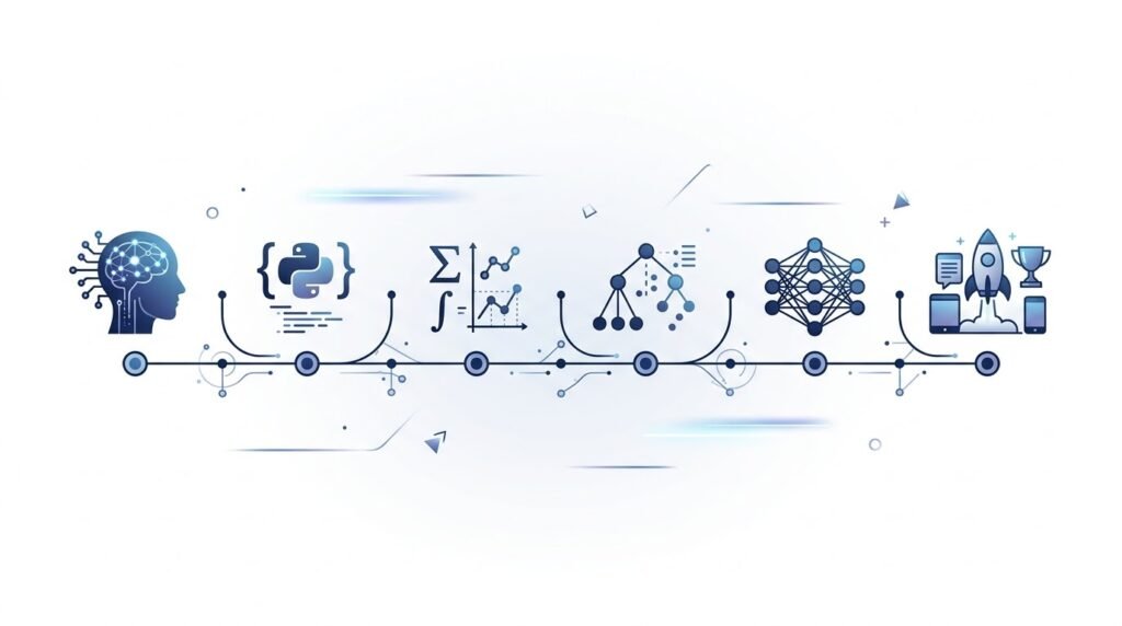 Six-month Artificial Intelligence learning timeline for beginners.