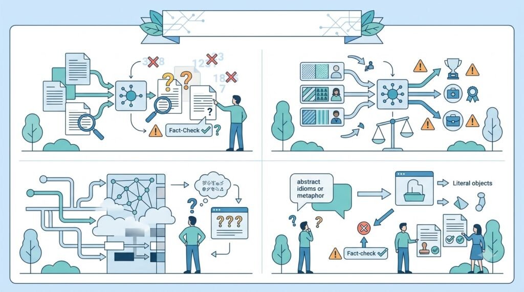 Educational illustration highlighting common limitations of Large Language Models.