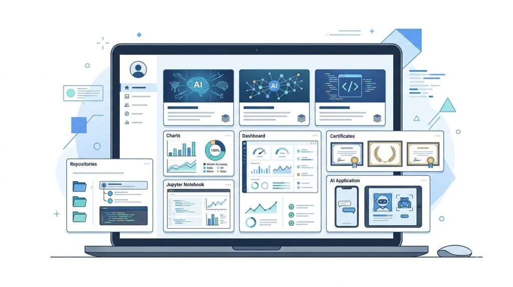 Illustration representing an AI project portfolio for beginners.