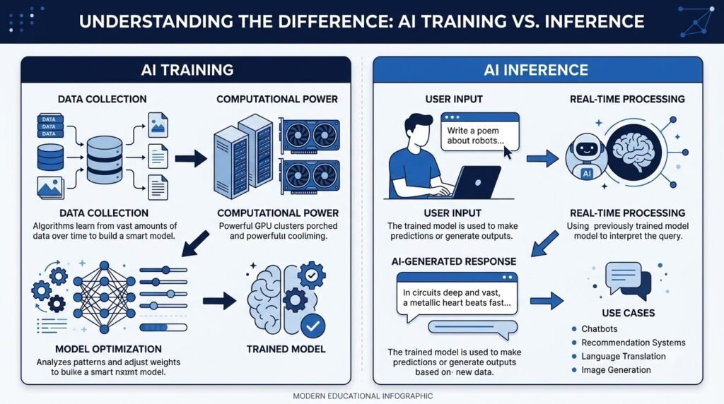 Comparison between AI model training and inference