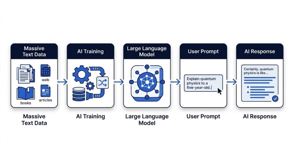 Diagram showing how a large language model generates AI responses