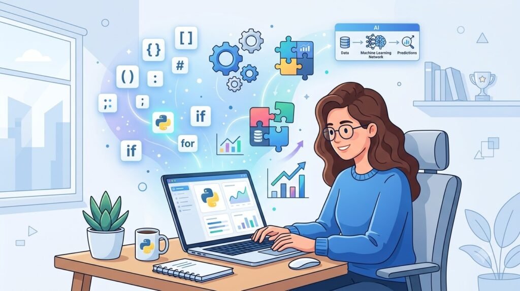 Beginner learning Python programming for Artificial Intelligence development.
