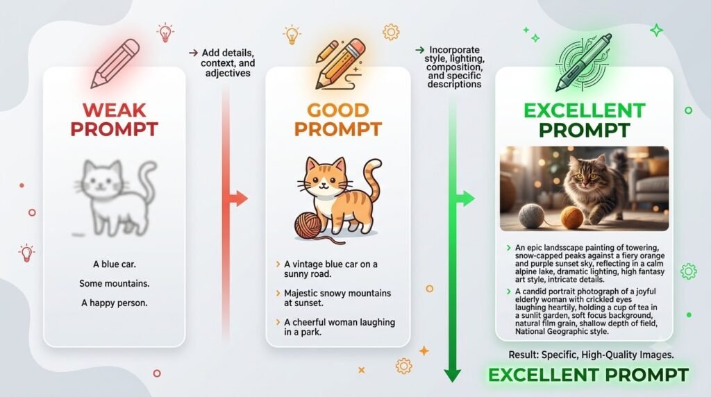 Comparison of weak, good, and excellent ChatGPT prompts.
