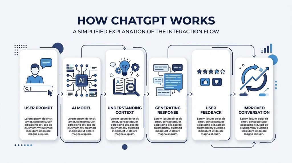 Infographic illustrating the process ChatGPT follows to generate responses.