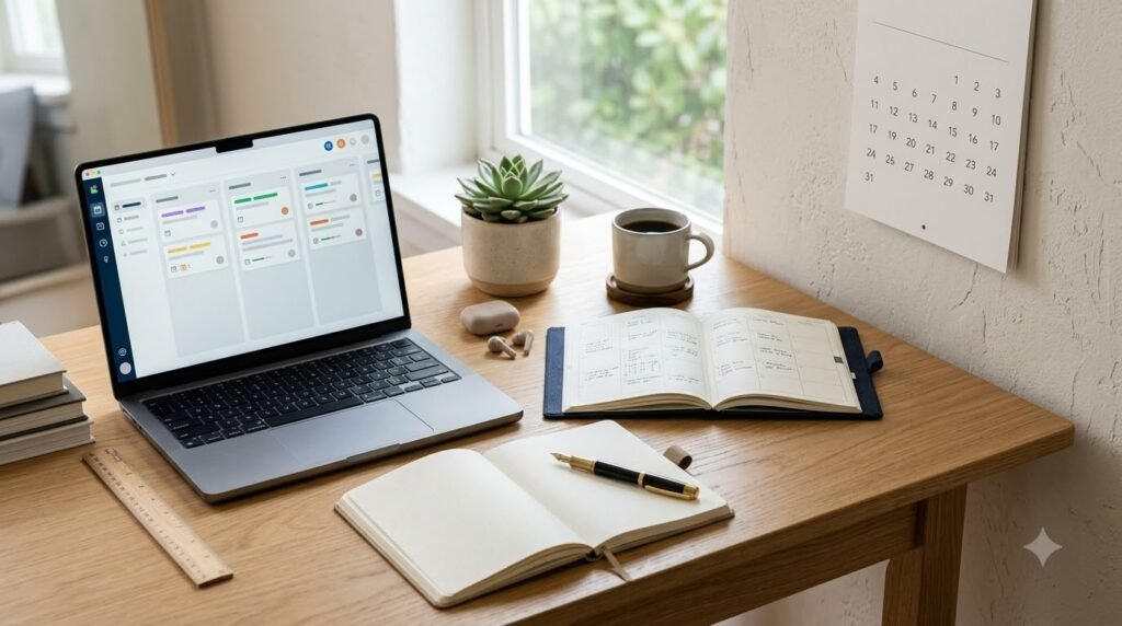 Professional organizing work with AI productivity tools.