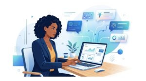Person writing effective prompts to communicate with an AI assistant.