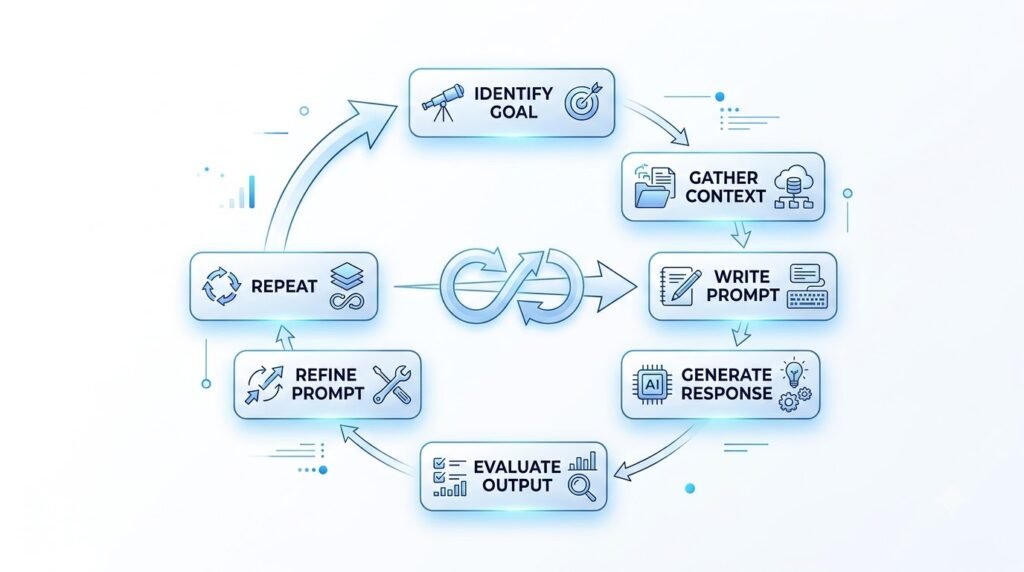 Diagram illustrating the prompt engineering workflow from goal to refinement.