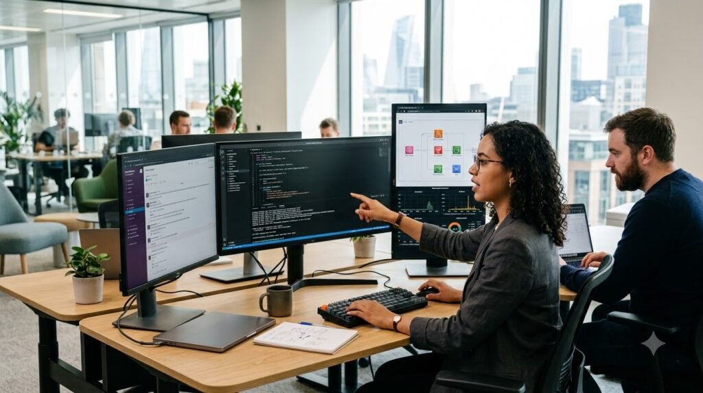 Software engineer using AI developer tools for application development.