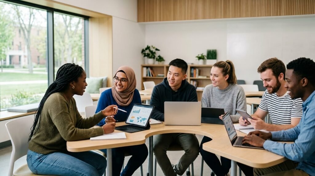 Students learning with AI-powered educational tools.
