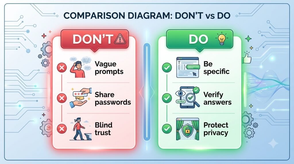 Comparison showing common ChatGPT mistakes and recommended best practices.