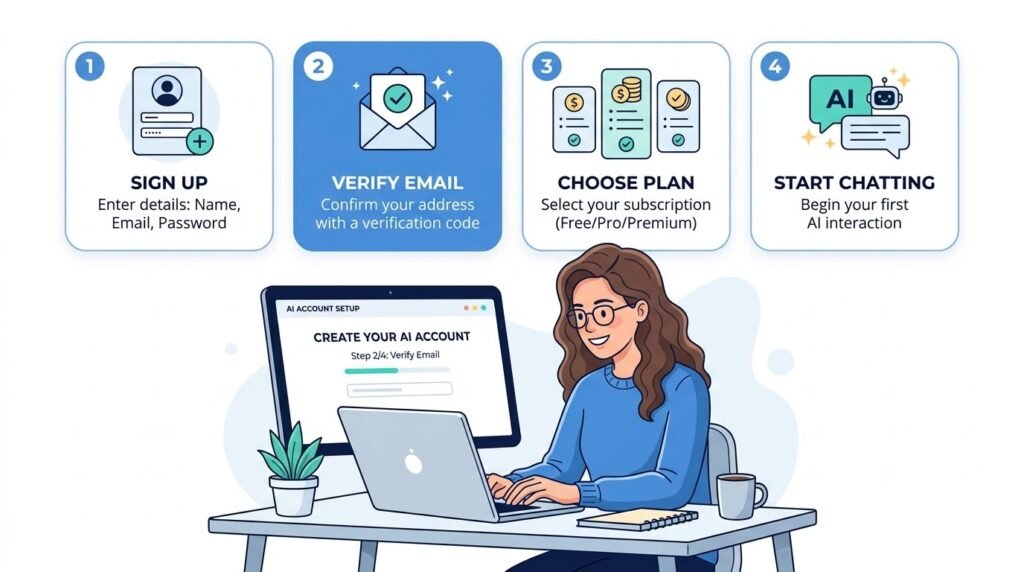 Illustration showing the steps to create a ChatGPT account.