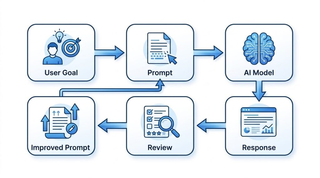 Workflow showing how prompts are processed by an AI model to generate responses. Master Prompt Engineering