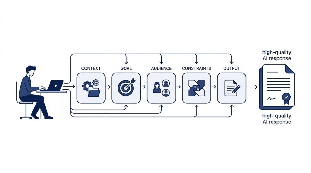 Workflow illustrating the components of an effective AI prompt.